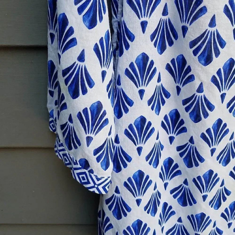 Talbot's Blue White Geometric Print Cotton Top size MP - Picture 6 of 8